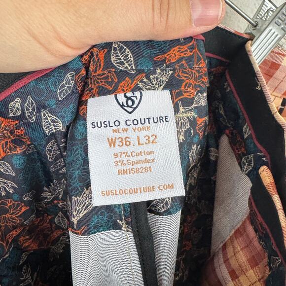 NWT Suslo Couture Orange Plaid Stretch Trousers - Picture 5 of 6